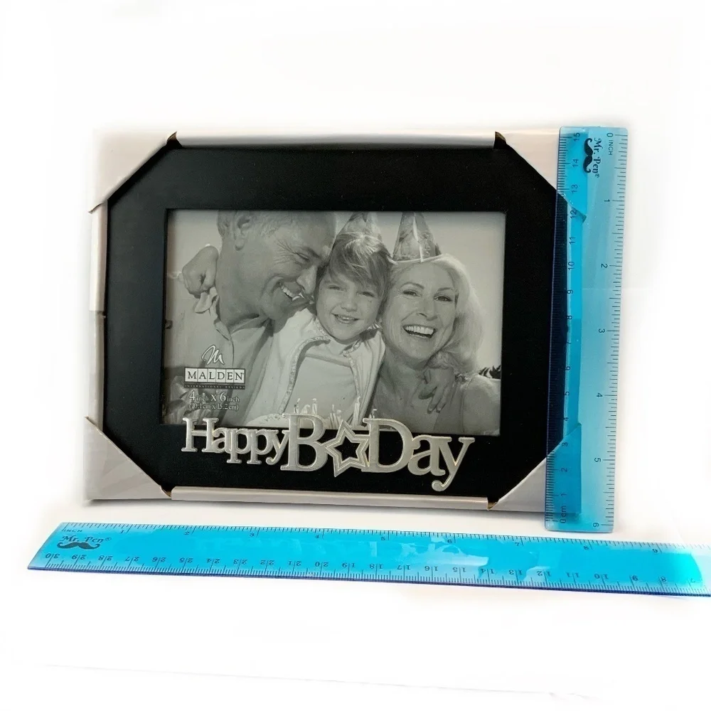 Malden Expressions Photo Picture Frame Black Wood Silver Happy Birthday Gift
